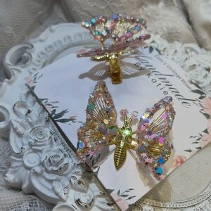 Sparkling Butterfly Hair Clips with Moving Wings, Y2K ,Pink , Set of Two